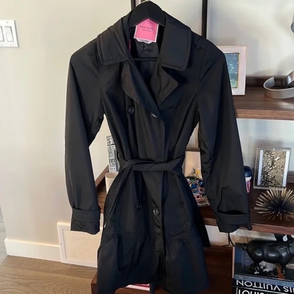 Kate Spade Black Trench Coat with Ruffle Skirt - Picture 1 of 6